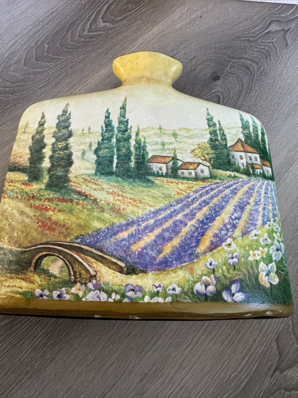 Hand-Painted Country Side Farm Lavender Field Scene Vase